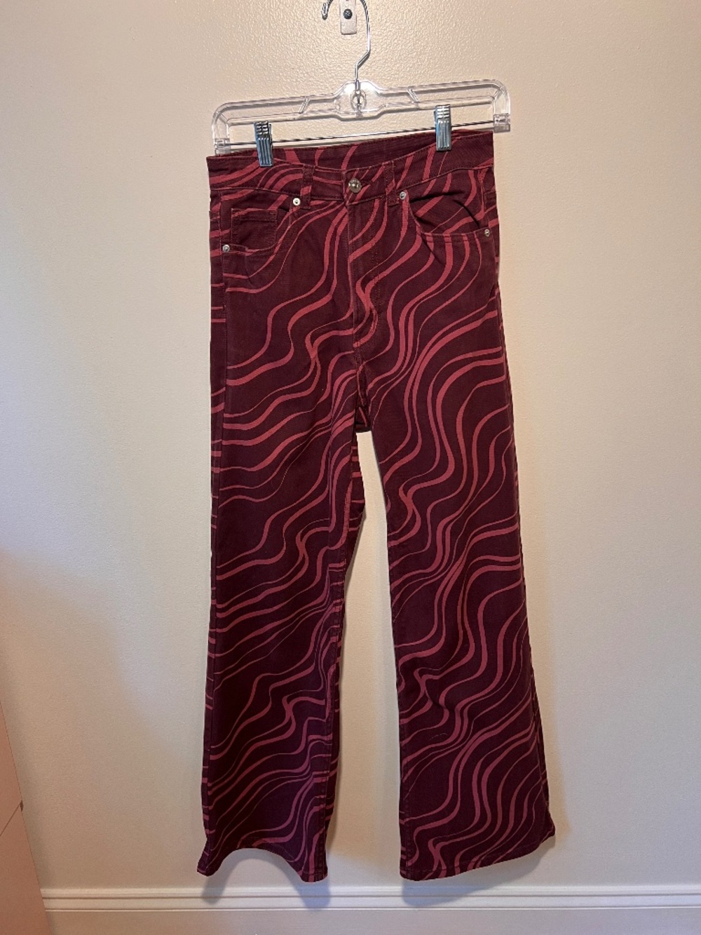 H&M Pink Swirl Print Wide Leg High Rise Jeans | Size 6
